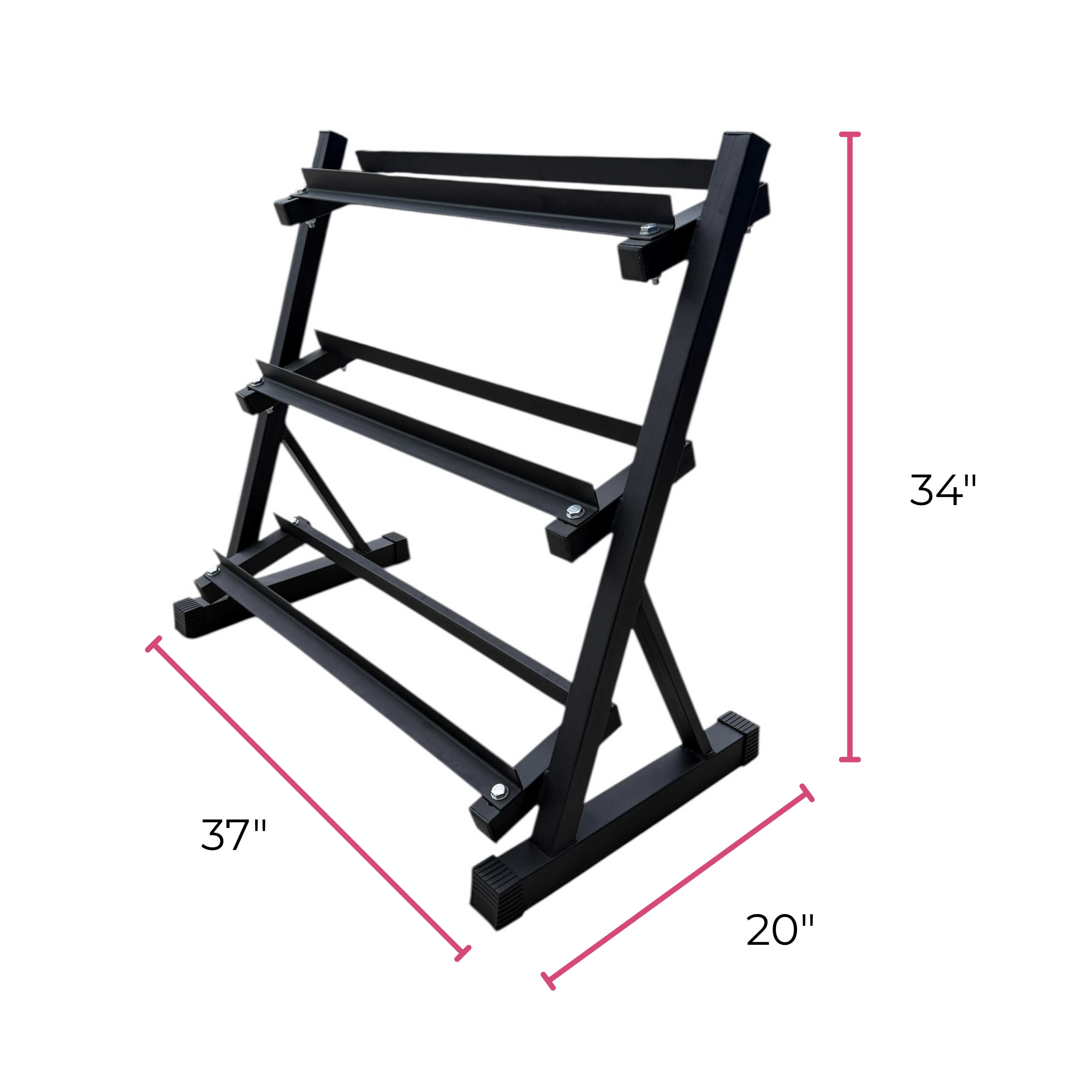 Heavy-Duty Dumbbell Rack Stand for Home Gym, holds 5-45 lb dumbbells.