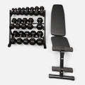 5-45lb rubber dumbbells with rack and adjustable bench Combo