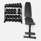 5-45lb rubber dumbbells with rack and adjustable bench Combo