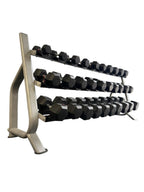 New pair of 10-60,70,80,90,100lb rubber dumbbell with semi commercial rack.