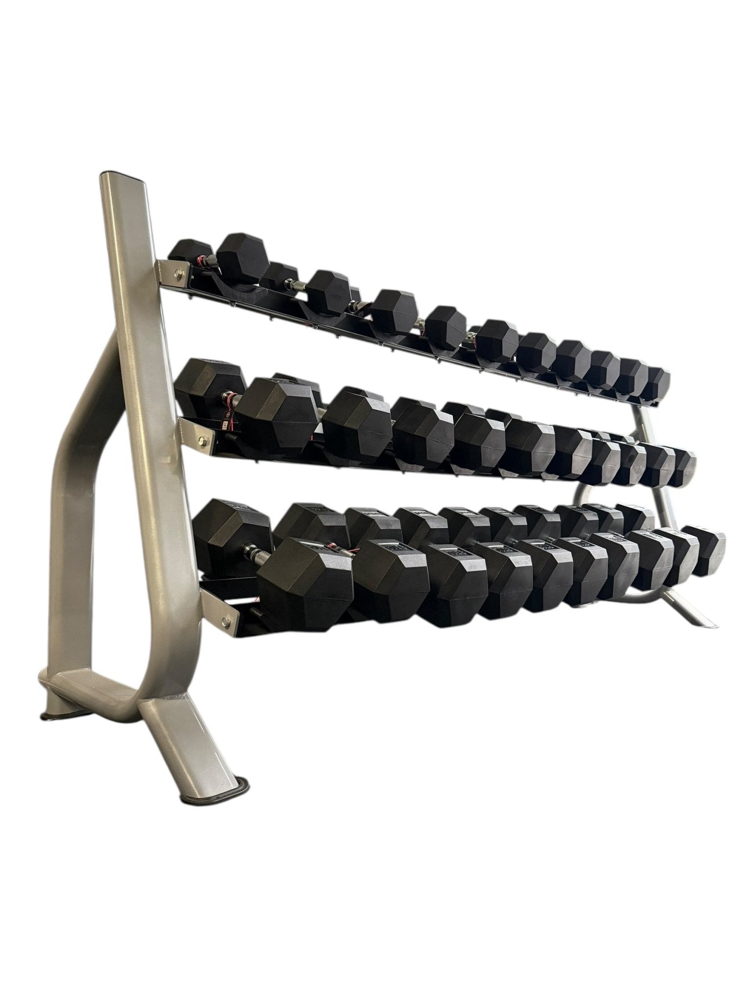 New pair of 10-60,70,80,90,100lb rubber dumbbell with semi commercial rack.