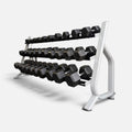 New pair of 10-60,70,80,90,100lb rubber dumbbell with semi commercial rack.