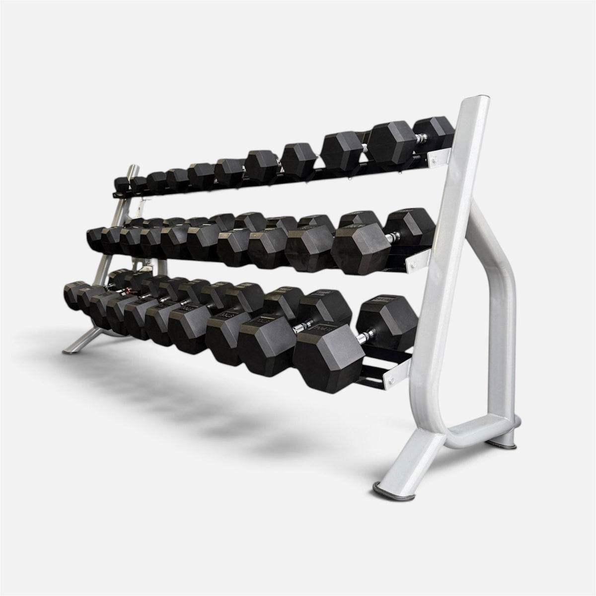 New pair of 10-60,70,80,90,100lb rubber dumbbell with semi commercial rack.