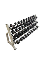 New pair of 10-60,70,80,90,100lb rubber dumbbell with semi commercial rack.
