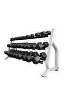 New pair of 10-60,70,80,90,100lb rubber dumbbell with semi commercial rack.