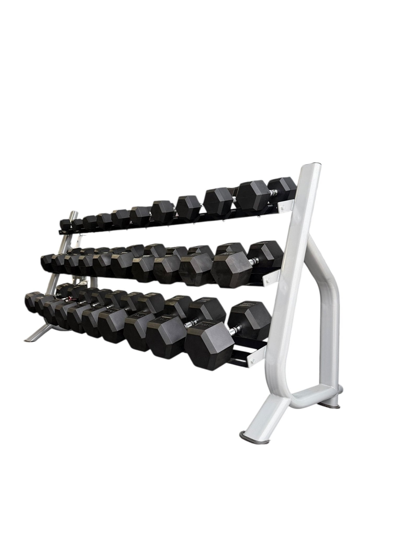 New pair of 10-60,70,80,90,100lb rubber dumbbell with semi commercial rack.