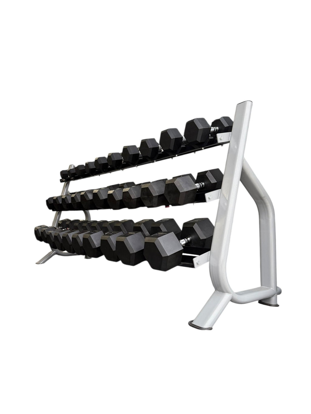 New pair of 10-60,70,80,90,100lb rubber dumbbell with semi commercial rack.