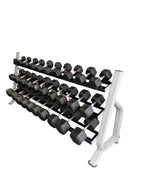 New pair of 10-60,70,80,90,100lb rubber dumbbell with semi commercial rack.