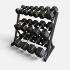 New pair of 5,10,15,20,25,30,40,50,60lb  rubber dumbbells + rack.