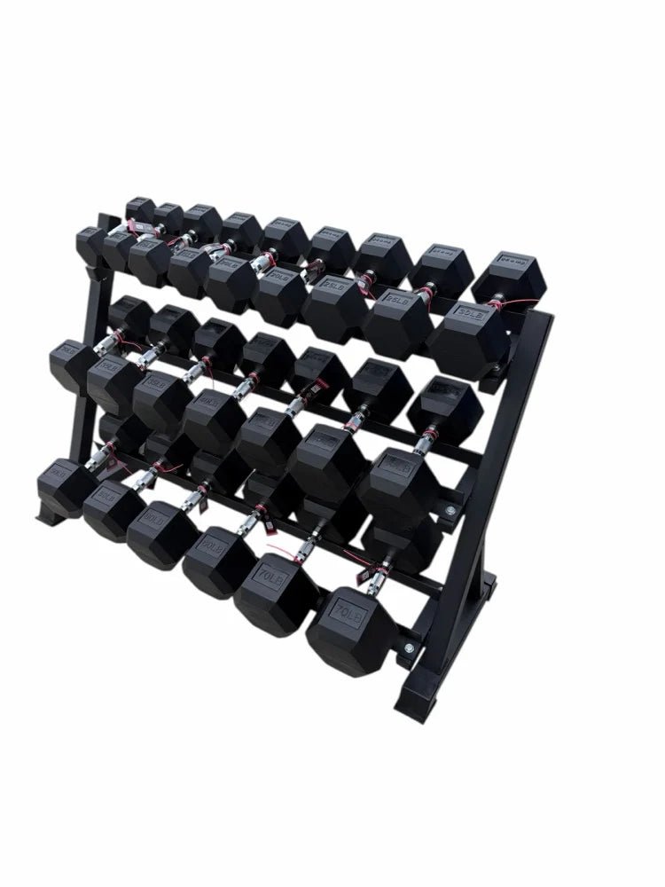 Pair of 10-50,60,70lb Hex Rubber Dumbbells Set with Rack
