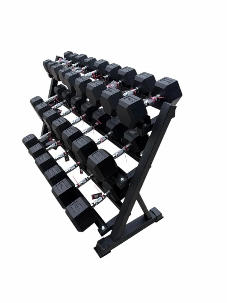 Pair of 10-50,60,70lb Hex Rubber Dumbbells Set with Rack