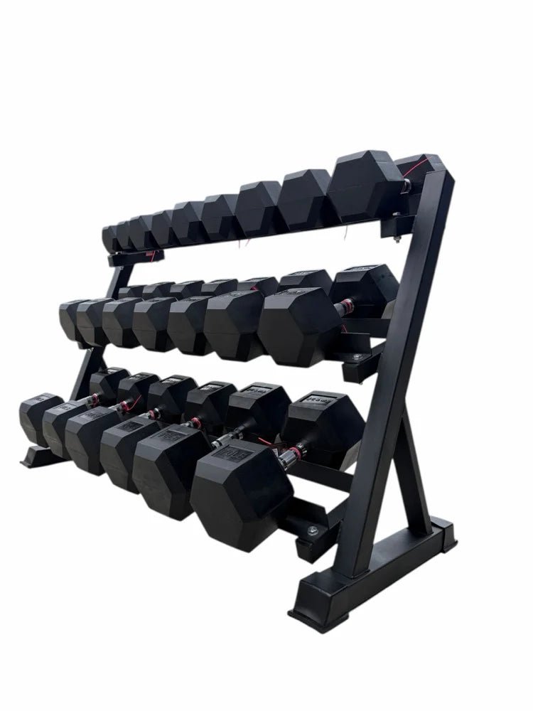 Pair of 10-50,60,70lb Hex Rubber Dumbbells Set with Rack