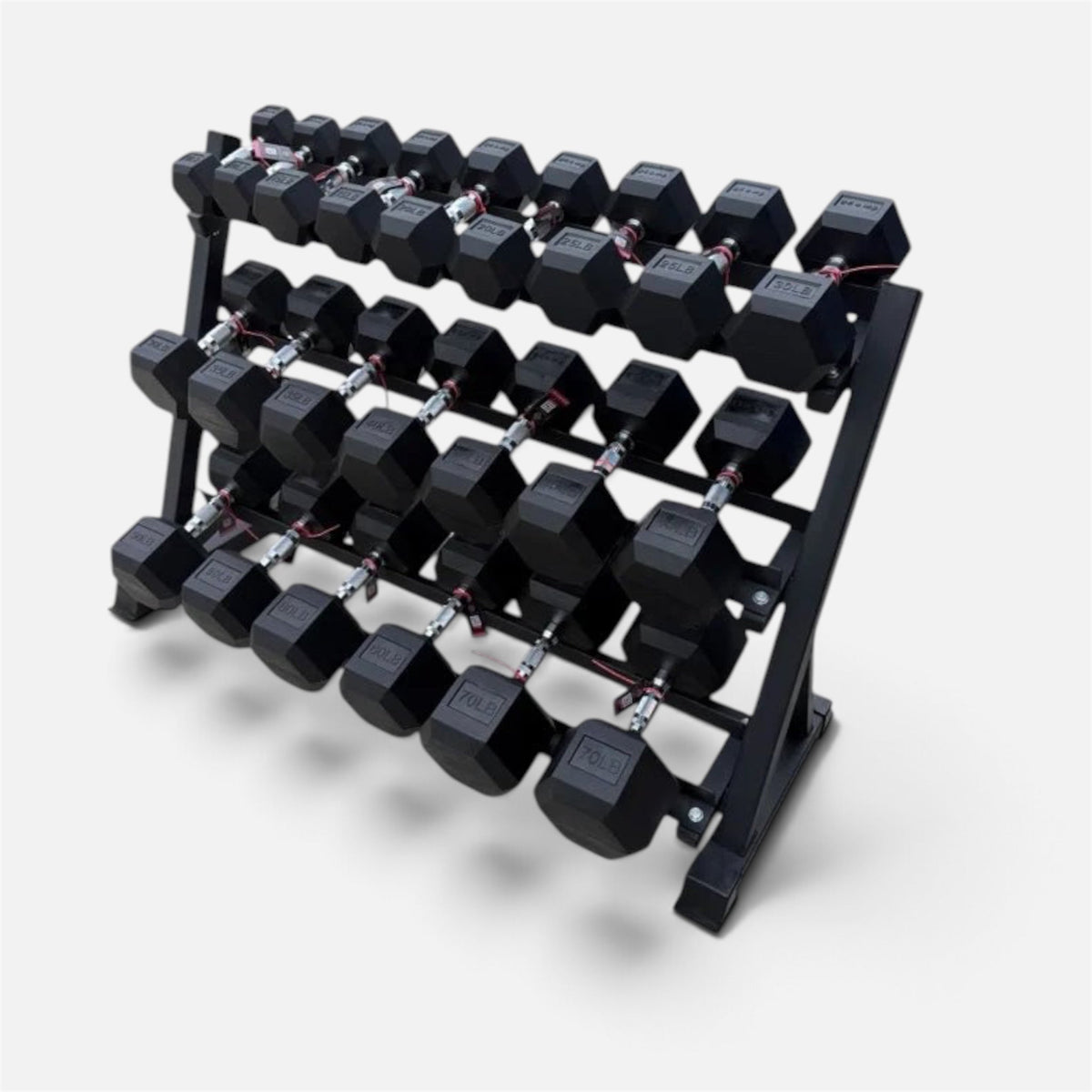 Pair of 10-50,60,70lb Hex Rubber Dumbbells Set with Rack