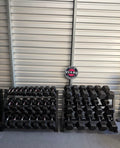 Pair of 5-100lb Hex Rubber Dumbbells Set with Two Racks