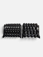 Pair of 5-100lb Hex Rubber Dumbbells Set with Two Racks