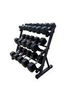Pair of 5-45lb Hex Rubber Dumbbells Set with Rack