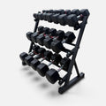 Pair of 5-45lb Hex Rubber Dumbbells Set with Rack