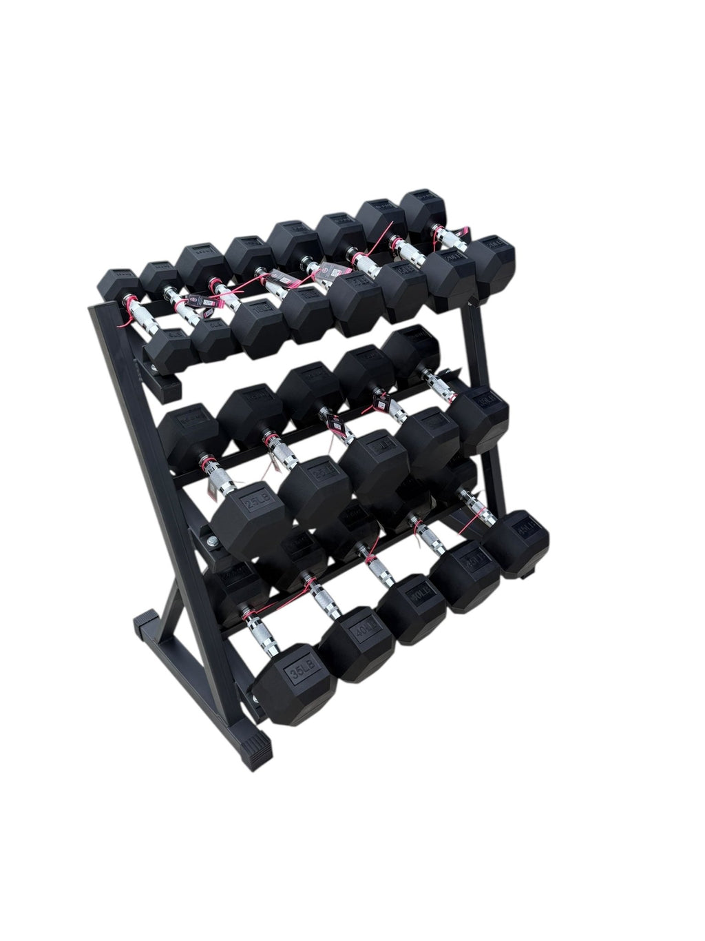 Pair of 5-45lb Hex Rubber Dumbbells Set with Rack