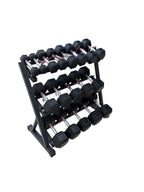 Pair of 5-45lb Hex Rubber Dumbbells Set with Rack