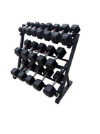 Pair of 5-45lb Hex Rubber Dumbbells Set with Rack