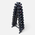 Pair of 5-50lb Hex Rubber Dumbbells Set with "A" Rack