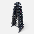Pair of 5-50lb Hex Rubber Dumbbells Set with "A" Rack