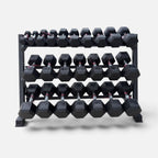 Pair of 5-60lb Hex Rubber Dumbbells Set with Rack