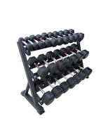 Pair of 5-60lb Hex Rubber Dumbbells Set with Rack