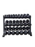 Pair of 5-60lb Hex Rubber Dumbbells Set with Rack