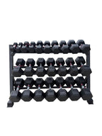 Pair of 5-60lb Hex Rubber Dumbbells Set with Rack