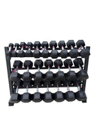 Pair of 5-60lb Hex Rubber Dumbbells Set with Rack