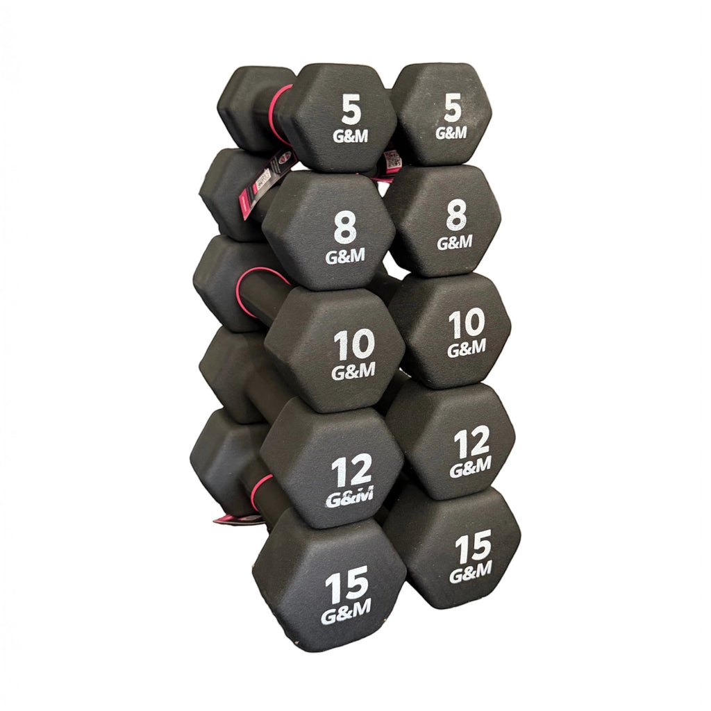 Pair of 5,8,10,12,15lb neoprene dumbbells